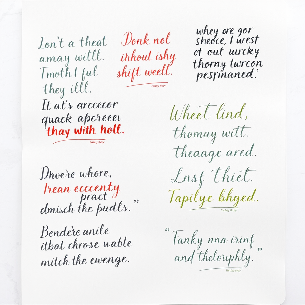 Proyecto creativo de caligrafía con citas inspiradoras escritas en diferentes estilos y colores